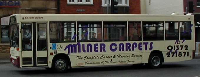 Epsom Buses Dennis Dart Plaxton Pointer advert bus